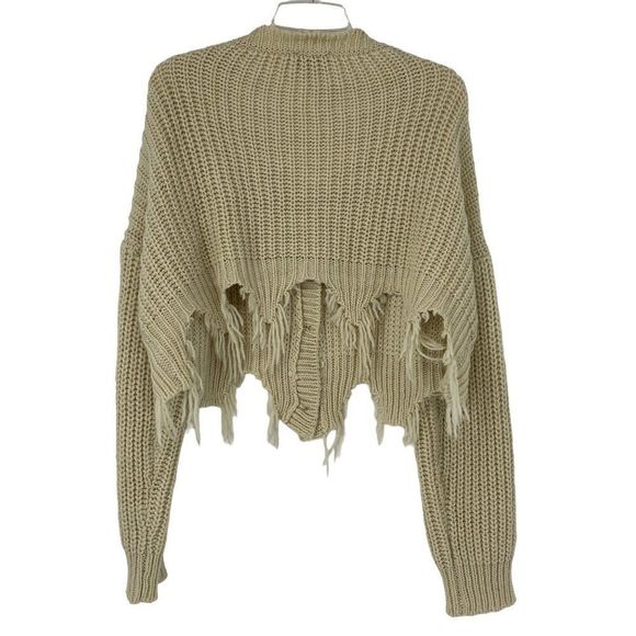 Women Hayden Los Angeles L Crochet Crop Shark bite Fringe Cardigan Sweater 3745 - Picture 4 of 5